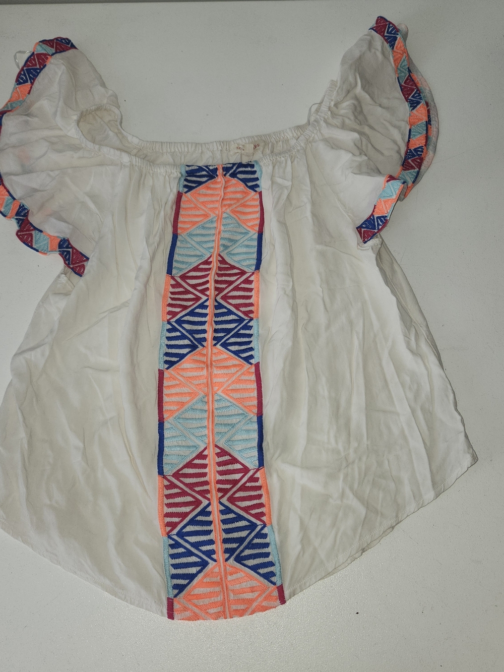 Solitaire White Off-Shoulder Tunic with Neon Embroidery